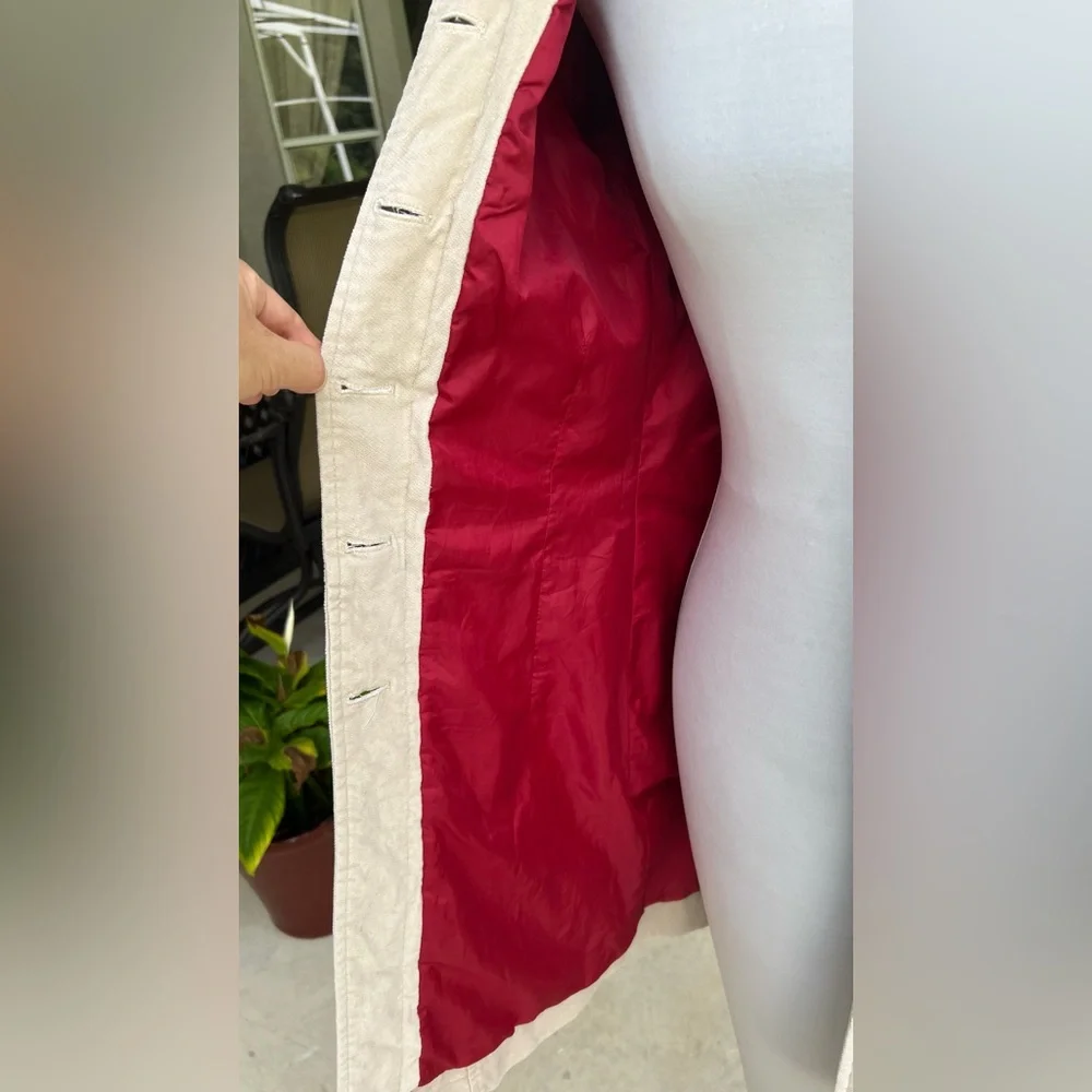 Tommy Jeans Vintage Velvet Trench  Coat Khaki Cream  Med Cute Great Condition - Picture 9 of 14